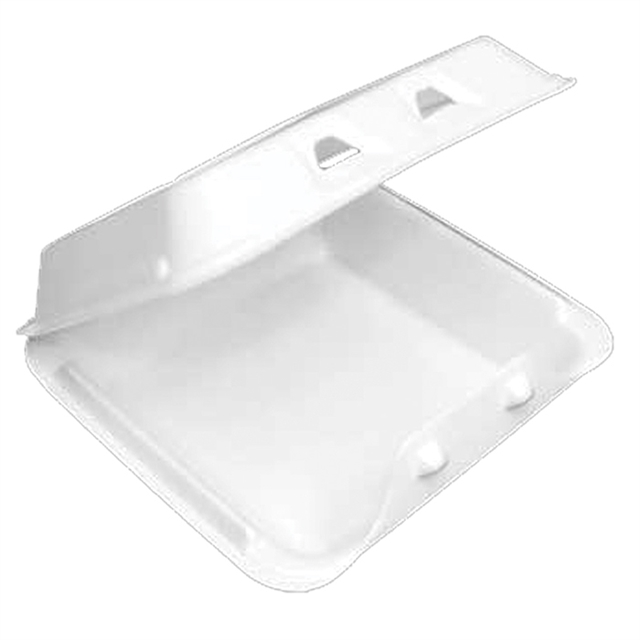 PACTIV FOAM HINGED LID 
CONTAINERS, 9x9.5x3.25, One 
compartment, White - (150/cs)