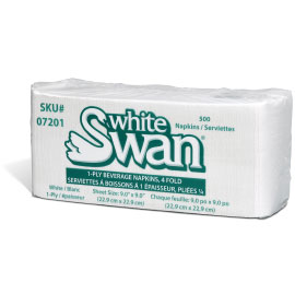 White Swan Beverage Napkin,   9&quot;x9&quot;x9&quot;, 1 ply - (4000/cs)