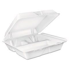 Dart Large Foam Carryout, Food 
Container, 3-Compartment, 
White, 9-2/5x9x3 - (200/cs)
