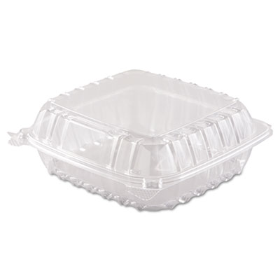 Dart ClearSeal Hinged-Lid 
Plastic Container, Clear, 
9&quot; x 8 5/8&quot; x 3&quot;   2/125 case