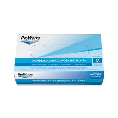 ProWorks Latex Powdered
Gloves, Medium, 5mil, Clear, 
100/bx - (10/cs)