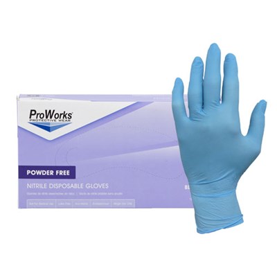 ProWorks Nitrile Powder-Free 
Gloves, Blue, Medium, 100/bx - 
(10bx/cs)