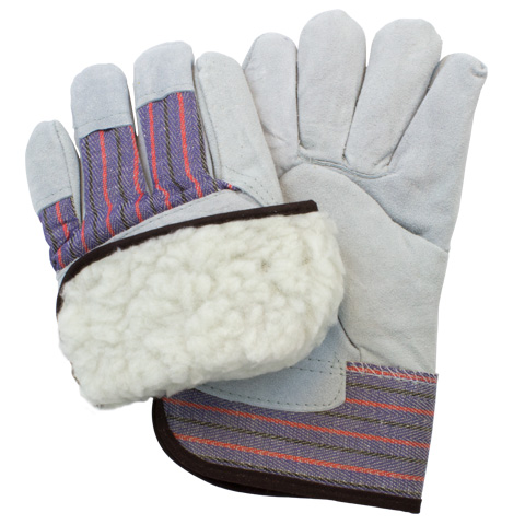Large Natural/Blue/Red Leather Gloves with Pile