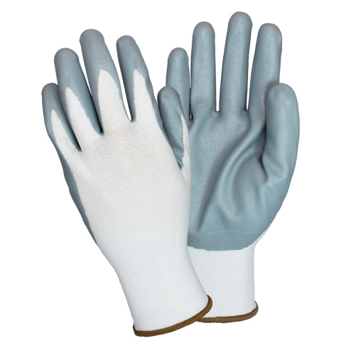 Foam Nitrile Coated Nylon Knit  Gloves,  White/Gray, 2X-Large 
