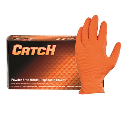 Catch Orange Nitrile Powder 
Free Textured Gloves, Medium, 
100/bx - (10/cs)