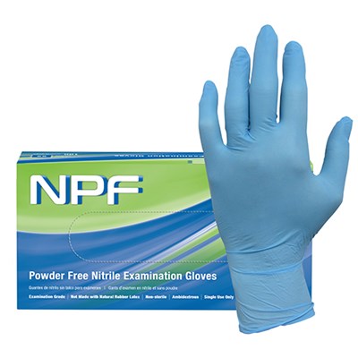 Hospeco ProWorks NPF Nitrile 
Exam Powderfree Gloves, 
Medium, Blue, 100/bx - 
(10bx/cs) 