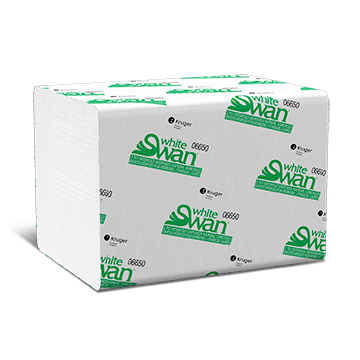 Kruger White Swan 2ply  Interfold Napkins, 6.5&quot; x 9&quot;, 