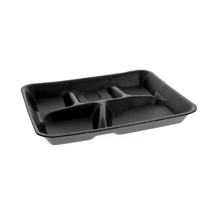 5 Compartment Foam Serving 
Tray, Black - (500/cs)
