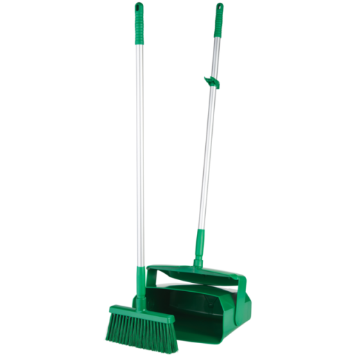 Lobby Dustpan w/ Broom, 14.6&quot;,  Green