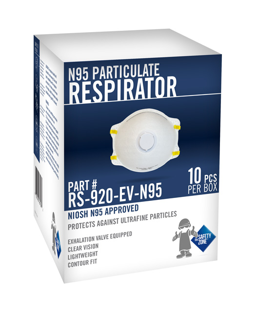 Safety Zone Brand NIOSH
Approved Respirator,
Exhalation Valve, 10/bx
12bx/cs