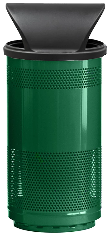 Standard Perforated Can, 35 
Gallon, Plastic Hood Top, 
Plastic Liner, Green