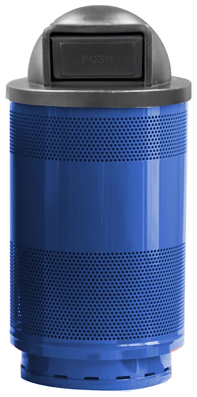 Standard Perforated Metal Blue  Waste Can, 55gal, Black Dome 