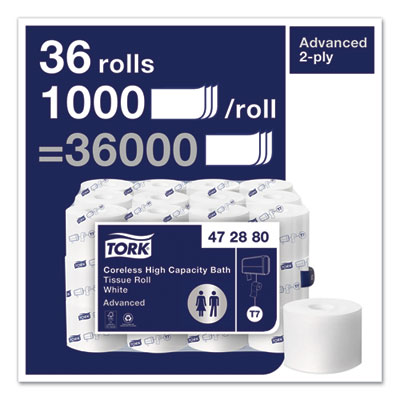 Tork Advanced Coreless High 
Capacity Bath Tissue, 2ply, 
White, 1000shts/roll - (36/cs)