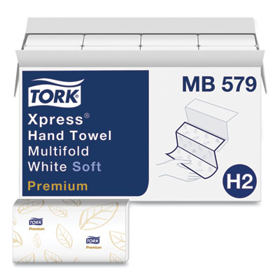Tork Premium Soft Xpress 
3-Panel Multi-Fold Towel, 
White w/ Blue Leaf, 2ply, 
9.13&quot;x9.5&quot;, 135/16 - (2160/cs)